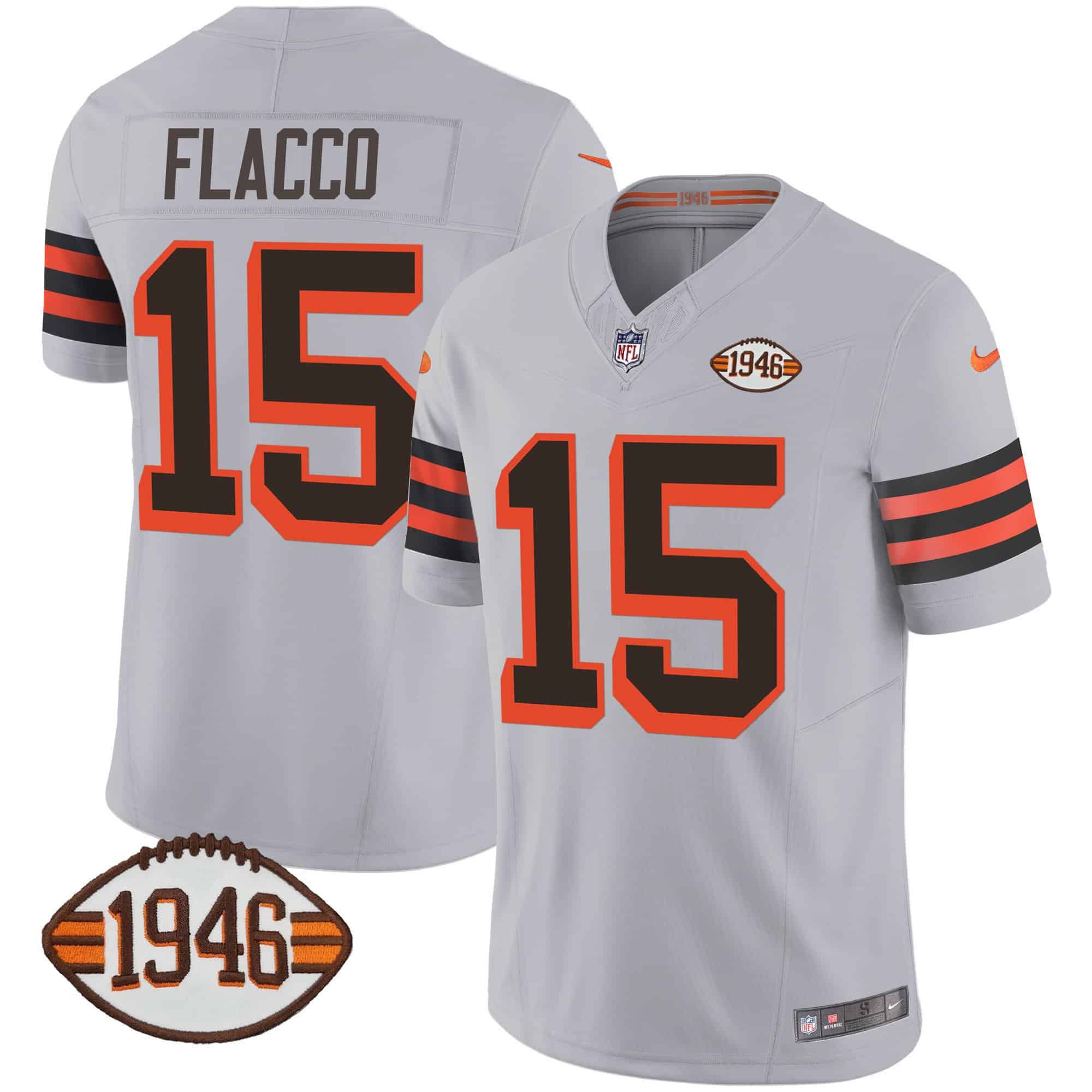 Men Cleveland Browns #15 Flacco Grey 1946 75th Anniversary Patch 2024 Nike NFL Jersey->indianapolis colts->NFL Jersey